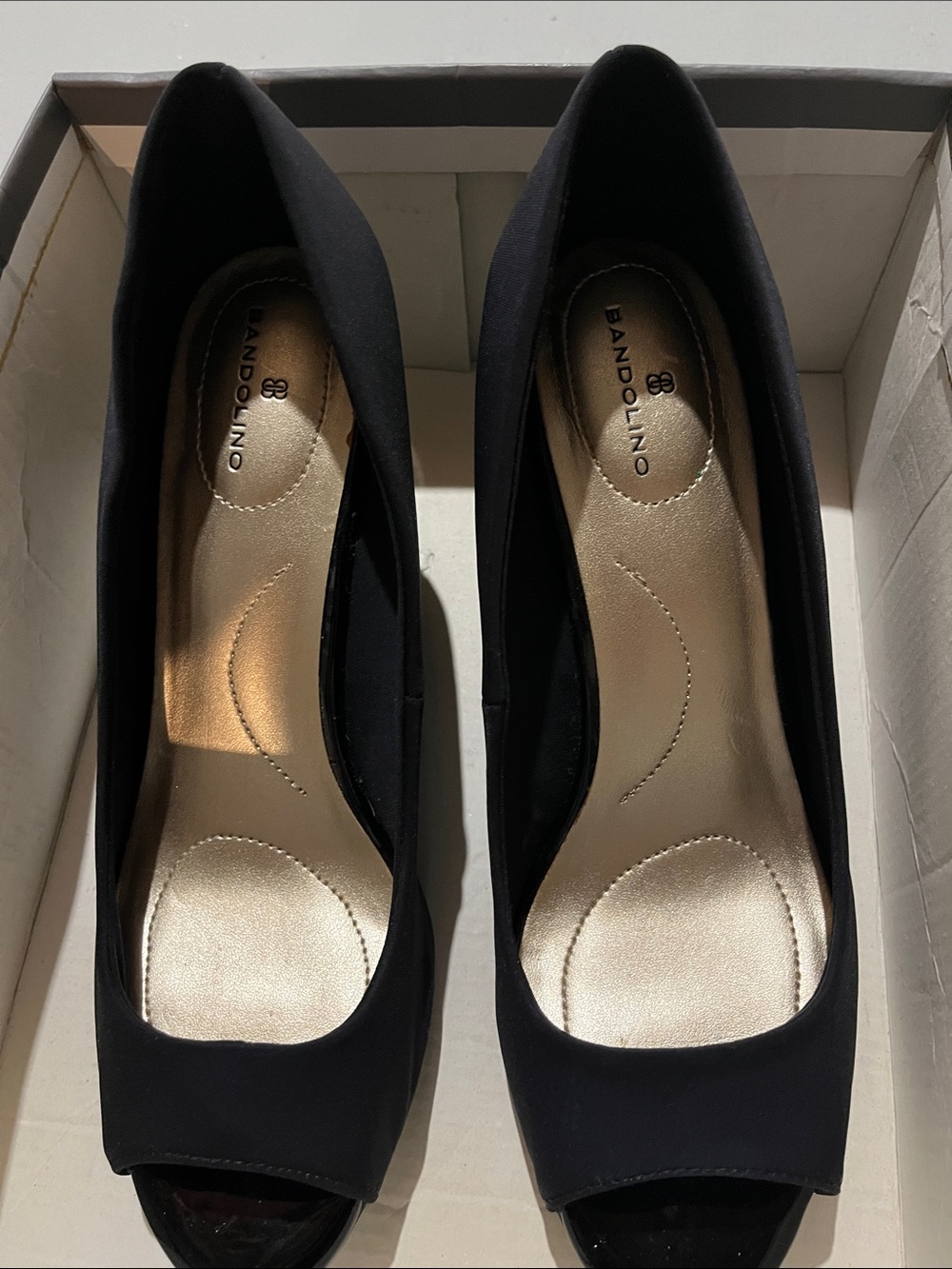 Bandolino Black Open-Toe Pumps with Gold Insole